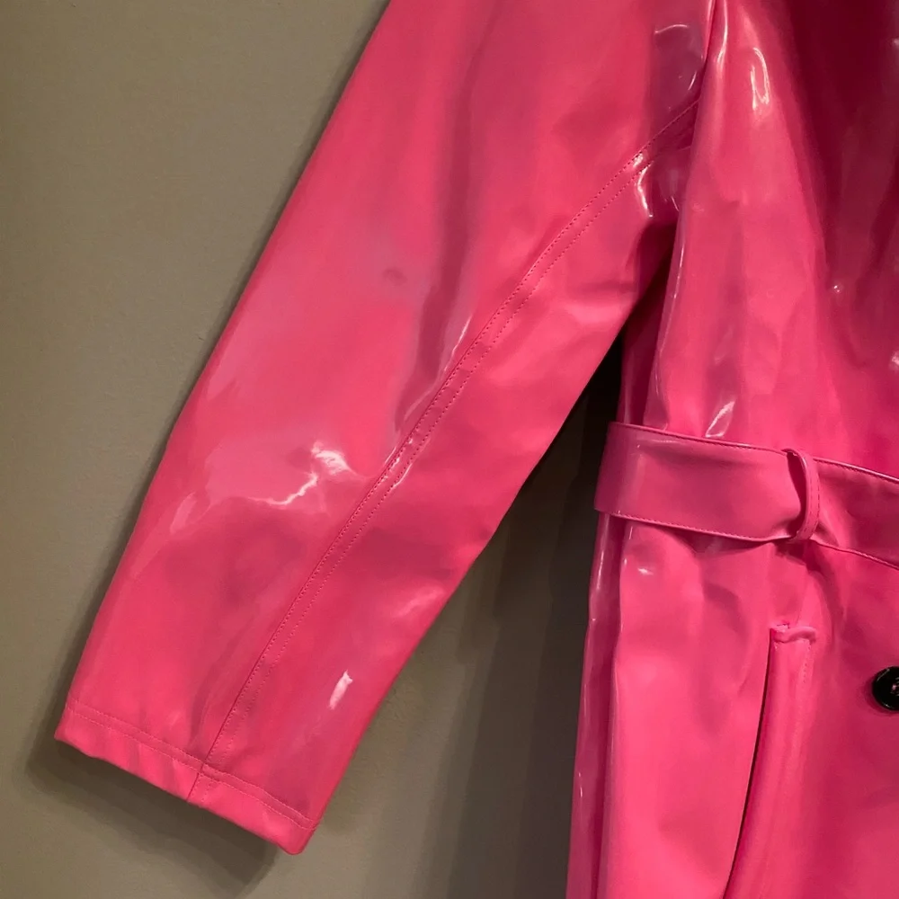 ASOS Unique21 Faux Fur Trim Vinyl Coat in Fuchsia, Size 12 - Picture 7 of 13